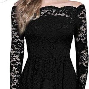 Miusol Vintage Off Shoulder Floral Lace Long Sleeve Formal Maxi Dress